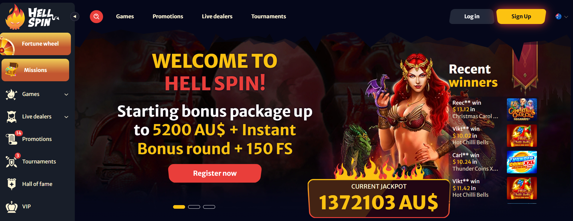 Hell Spin Casino interface