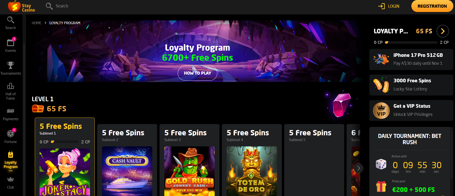 Stay Casino interface